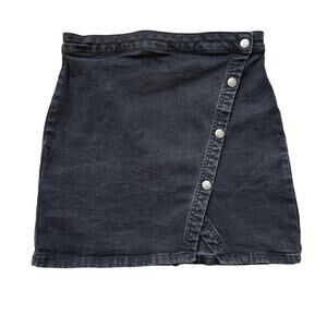 We The Free 8 Black Denim Mini Skirt | Snap Front Detail, Y2K Grunge Vibes